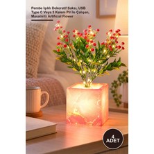 Yenilig 4 Adet LED Yapay Çiçek Saksıda – Pembe Işıklı Dekoratif Saksı, USB Type C Veya 3 Kalem Pil Ile Çalışan, Masaüstü Artificial Flower