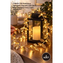 Yenilig 5 Adet Yaldızlı Gold LED Işık – 3 Metre Pilli Kablosuz Dekoratif Yapraklı LED Şerit, Gold Garland Fairy Light