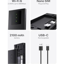 Mabelme Store Tenda Mf3 Wifi Sabun, Sım 4g Lte Cat4, Kablosuz Wifi 6 AX300 Taşınabilir, Şarj Edilebilir Pil, Usb-C Bağlantı Noktası, Wpa3, Sım'li Wifi Hotspot,
