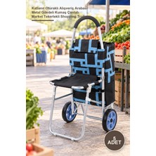 Yenilig 5 Adet Sandalyeli Pazar Arabası – Katlanır Oturaklı Alışveriş Arabası Metal Gövdeli Kumaş Çantalı Market Tekerlekli Shopping Trolley
