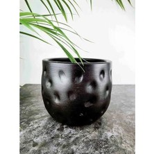 Mabelme Store Prime Ev Dekorasyon Aksesuar Siyah Desenli Toprak Saksı Saksılık Salon Çiçeklik - 19 cm