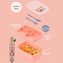 Mabelme Store Prime 3199 Vakumlu Kendinden Kaşık Çatallı Sosluklu Bölmeli Beslenme Çantası - Taşınabilir 2 Katlı Lunch Box - Sefer Tası 1200 ml Somon