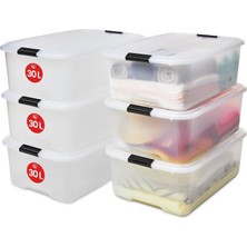 Mabelme Store Prime Ohyama Kapaklı Plastik Saklama Kutuları, 30L, 6'lı Set, Şeffaf