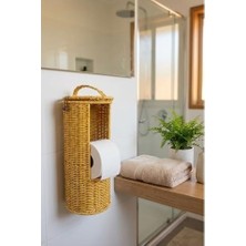 Mabelme Store Prime Buffer Hasır Görünümlü Plastik Tuvalet Kağıdı Standı, Askılı Kapaklı Wc Kağıtlık, Yedekli Banyo Organizer, 37X17 cm