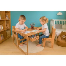 Mabelme Store Prime Iki Kişilik Çekmeceli Ahşap Çocuk Oyun & Aktivite Masa ve Takımı - 18MM Ceviz Renk Mdf