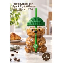 Yenilig 2 Adet Plastik Soğuk Içecek Bardağı – Pipetli Kapaklı Sert Ayıcık Figürlü Bardak, Bpa Free, Cold Cup