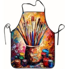 Mabelme Store Prime Ressam Temalı Mutfak Önlüğü Boya Fırçası Baskılı Cepli Ayarlanabilir Askılı Mutfak Servis Hobi Önlüğü