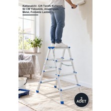 Yenilig 2 Adet 4+4 Çift Basamaklı Alüminyum Merdiven – Katlanabilir, Çift Taraflı Kullanım, 92 cm Yükseklik, Alüminyum Metal, Foldable Ladder
