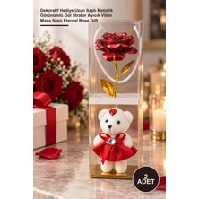 Yenilig 2 Adet Şeffaf Kutulu Ayıcıklı Sonsuzluk Gülü – Dekoratif Hediye Uzun Saplı Metallik Görünümlü Gül Strafor Ayıcık Vitrin Masa Süsü Eternal Rose Gift