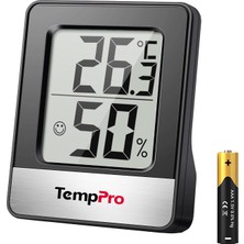 Thermopro TP49B Mini Dijital Iç Mekan Termometre ve Nem Ölçer, Gülen Yüz Ikonlu Oda Sensörü, Mıknatıslı Isı Takip Cihazı (Siyah)
