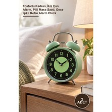 Yenilig 2 Adet Fosforlu Metal Çalar Saat – Fosforlu Kadran, Ikiz Çan Alarm, Pilli Masa Saati, Gece Işıklı Retro Alarm Clock