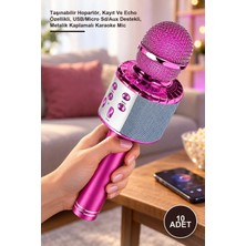 Yenilig 10 Adet Kablosuz Hoparlörlü Bluetooth Karaoke Mikrofonu – Taşınabilir Hoparlör, Kayıt ve Echo Özellikli, Usb/micro Sd/aux Destekli, Metalik Kaplamalı Karaoke Mic