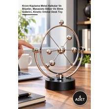 Yenilig 4 Adet Newton Kinetik Orbital Denge Topları – Krom Kaplama Metal Halkalar ve Bilyeler, Masaüstü Dekor ve Stres Giderici, Kinetic Orbital Desk Toy