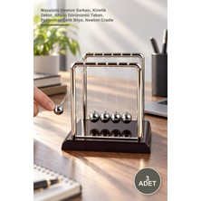 Yenilig 3 Adet Orta Boy Newton Balans Denge Topları – Masaüstü Newton Sarkacı, Kinetik Dekor, Ahşap Görünümlü Taban, Paslanmaz Çelik Bilye, Newton Cradle