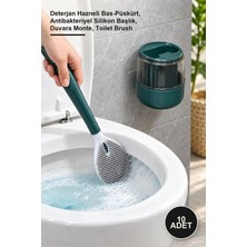 Yenilig 10 Adet Hazneli Silikon Tuvalet Temizleme Fırçası – Deterjan Hazneli Bas-Püskürt, Silikon Başlık, Duvara Monte, Toilet Brush