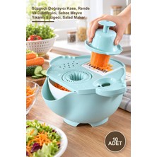 Yenilig 10 Adet Çok Fonksiyonlu Salata Aparatı – Süzgeçli Doğrayıcı Kase, Rende ve Dilimleyici, Sebze Meyve Yıkama Süzgeci, Salad Maker