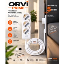 ORVI PRIME Orvı Prıme Yeni Nesil 3’lü Uzatma Kablosu 4 M – 5 mm Ultra Ince Fiş ile Dar Alanlarda Pratik Kullanım