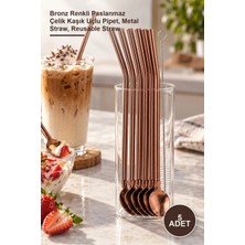 Yenilig 5 Adet Kaşıklı Pipet Seti – Bronz Renkli Paslanmaz Çelik Kaşık Uçlu Pipet, Metal Straw, Reusable Straw