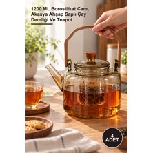 Yenilig 4 Adet Akasya Saplı Demlik – 1200 ml Borosilikat Cam, Akasya Ahşap Saplı Çay Demliği ve Teapot