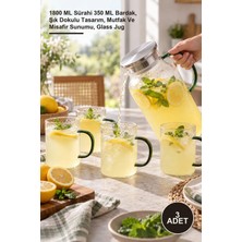 Yenilig 3 Adet Cam Sürahi ve Kulplu Bardak Seti – 1800 ml Sürahi 350 ml Bardak, Şık Dokulu Tasarım, Mutfak ve Misafir Sunumu, Glass Jug