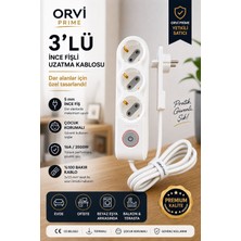 ORVI PRIME Orvı Prıme 4 M Yeni Nesil 3’lü Uzatma Kablosu – Aç/kapa Düğmeli, 5 mm Ince Fişli Dar Alan Tasarımı