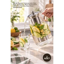 Yenilig 2 Adet Cam Detoks Sürahisi – 1500 ml Kapasiteli Paslanmaz Çelik Filtreli Sürahi, Detoks Suyu, Meyve Aromalı Içecek ve Bitki Çayı Hazırlama, Glass Pitcher