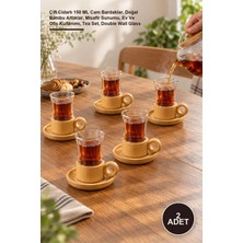 Yenilig 2 Adet Çay Seti – Çift Cidarlı 150 ml Cam Bardaklar, Doğal Bambu Altlıklar, Misafir Sunumu, Ev ve Ofis Kullanımı, Tea Set, Double Wall Glass