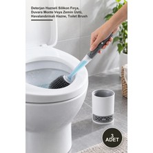 Yenilig 3 Adet Tuvalet Fırçası – Deterjan Hazneli Silikon Fırça, Duvara Monte Veya Zemin Üstü, Havalandırmalı Hazne, Toilet Brush