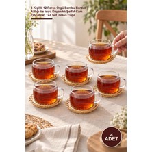 Yenilig 4 Adet El Yapımı Bambu Çay Seti – 6 Kişilik 12 Parça Örgü Bambu Bardak Altlığı ve Isıya Dayanıklı Şeffaf Cam Fincanlar, Tea Set, Glass Cups