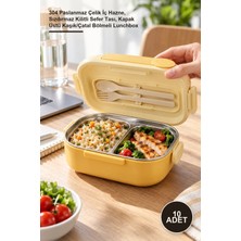 Yenilig 10 Adet 2 Bölmeli Yemek Kabı – 304 Paslanmaz Çelik Iç Hazne, Sızdırmaz Kilitli Sefer Tası, Kapak Üstü Kaşık/çatal Bölmeli Lunchbox