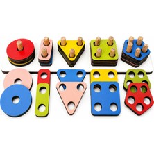 SAYICI Kids Ahşap Geometrik Şekiller Oyuncağı 5’li Sütun Eğitici Şekil Eşleştirme Oyunu
