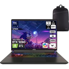MSI Msı Vector 16 Hx Aı Ultra 9-275HX 48 -Gbddr5 2 Tbssd RTX5080 (16 GB-GDDR7-175W) 16" 2k Qhd+ Windows 10 Home + Hmf Sırt Çantası A2XWIG-090XTRHMF69