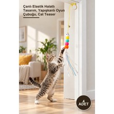Yenilig 4 Adet Elastik Yapışkanlı Kedi Oyun Oltası – Çanlı Elastik Halatlı Tasarım, Yapışkanlı Oyun Çubuğu, Cat Teaser