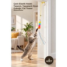 Yenilig 5 Adet Elastik Yapışkanlı Kedi Oyun Oltası – Çanlı Elastik Halatlı Tasarım, Yapışkanlı Oyun Çubuğu, Cat Teaser