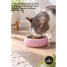 Yenilig 5 Adet Organik Seramik Mama Kabı – Pembe Paslanmaz Çelik Iç Kaplı Kedi ve Köpek Kabı, Doğal Sağlıklı Pet Bowl