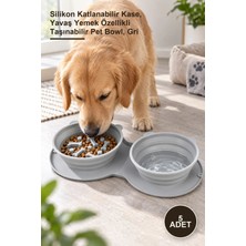 Yenilig 5 Adet Katlanabilir Ikili Mama ve Su Kabı – Silikon Katlanabilir Kase, Yavaş Yemek Özellikli Taşınabilir Pet Bowl, Gri