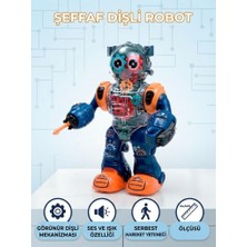 Farbu Oyuncak Şeffaf Dişli Mekanizmalı, Işıklı, Sesli, Hareketli ve Ok Atan Eğitici Robot Oyuncak - 24.5 cm