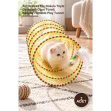 Yenilig 2 Adet Katlanabilir Kedi Tüneli – Tel Destekli File Dokulu Tüylü Oyuncaklı Oyun Tüneli, Katlanır Foldable Play Tunnel