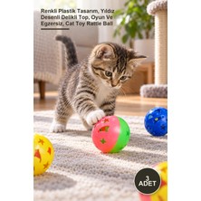 Yenilig 3 Adet Çıngıraklı Top Kedi Oyuncağı – Renkli Plastik Tasarım, Yıldız Desenli Delikli Top, Oyun ve Egzersiz, Cat Toy Rattle Ball