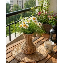 Ecrella El Yapımı Hasır Vazo | Doğal Rattan Dekoratif Saksı | Bohem & Modern Ev Dekoru 23 cm