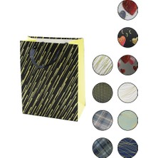TeknoKapsül 12 Adet Küçük=18 x 23X 10CM Hediyelik Karton Çanta Renkli Desenli Simli - Simsiz Kurdela - Ip Kulp