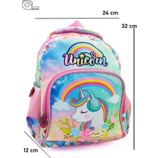 Miço Kids Unicorn Rainbow Kız Çocuk Anaokulu Kreş Sırt Çantası 32X24 cm - Hafif Suluk Bölmeli