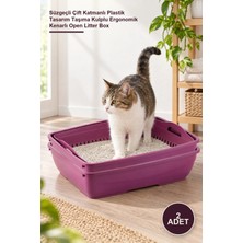 Yenilig 2 Adet Açık Kedi Tuvaleti – Süzgeçli Çift Katmanlı Plastik Tasarım Taşıma Kulplu Ergonomik Kenarlı Open Litter Box