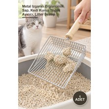 Yenilig 1 Adet Ahşap Saplı Metal Kum Temizleme Küreği – Metal Izgaralı Ergonomik Sap, Kedi Kumu Topak Ayırıcı, Litter Scoop