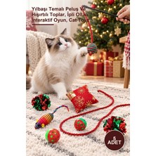 Yenilig 5 Adet Kedi Oyuncak Seti – Yılbaşı Temalı Peluş ve Hışırtılı Toplar, Ipli Oltalı Interaktif Oyun, Cat Toys