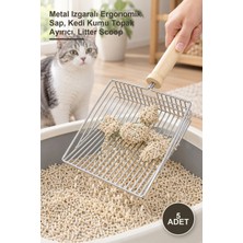 Yenilig 5 Adet Ahşap Saplı Metal Kum Temizleme Küreği – Metal Izgaralı Ergonomik Sap, Kedi Kumu Topak Ayırıcı, Litter Scoop