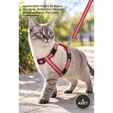 Yenilig 4 Adet Reflektörlü Kedi Göğüs Tasması – Ayarlanabilir Göğüs ve Boyun Kavrayışlı, Reflektörlü Harness, Gezdirme Kayışı, Pet Leash