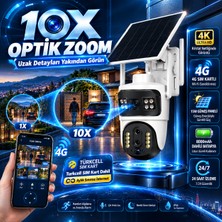 Conio 10X Optik Zoom 4K Ultra Hd 4g Sım Kartlı Güneş Enerjili Ptz Güvenlik Kamerası | 360° Dönüş + 90° Dikey | Renkli Gece Görüşü | 8000MAH