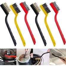 ® 6'li Mini Tel Fırça Seti Aspiratör Musluk Duşakabin Lavabo Fırın Ocak Mutfak Derz Banyo Tuvalet Pas Yağ Temizlik Bulaşık Fırçası 3 Çeşit Pirinç-Çeli