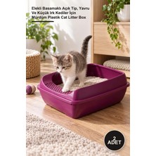 Yenilig 2 Adet Elekli Açık Küçük Kedi Tuvaleti – Elekli Basamaklı Açık Tip, Yavru ve Küçük Irk Kediler Için Mürdüm Plastik Cat Litter Box